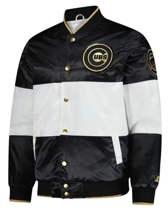 Chicago Cubs Black and White Satin Jacket Chicago Cubs Black and White Satin Jacket