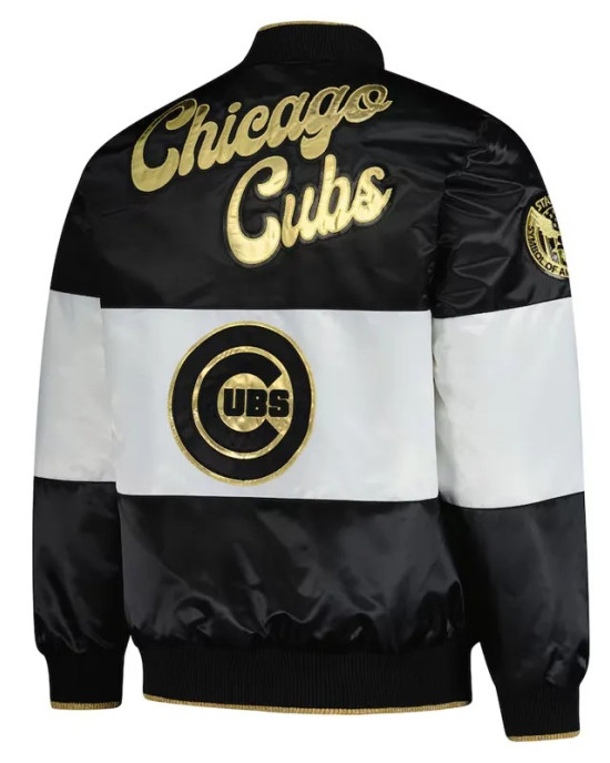 Chicago Cubs Black and White Satin Jacket Chicago Cubs Black and White Satin Jacket
