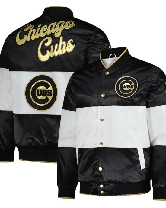 Chicago Cubs Black and White Satin Jacket Chicago Cubs Black and White Satin Jacket