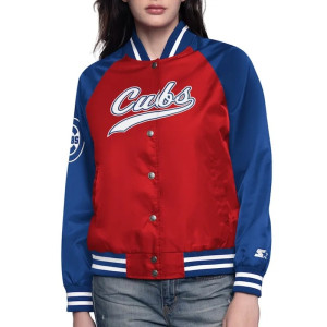 Chicago Cubs Home Run Red/Royal Full-Snap Varsity Satin Jacket