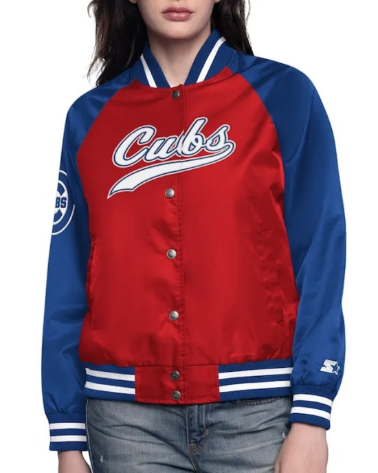 Chicago Cubs Home Run Red/Royal Full-Snap Varsity Satin Jacket