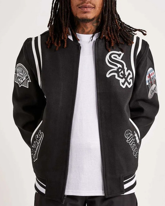 Chicago White Sox Comiskey Park Black Varsity Jacket Chicago White Sox Comiskey Park Black Varsity Jacket