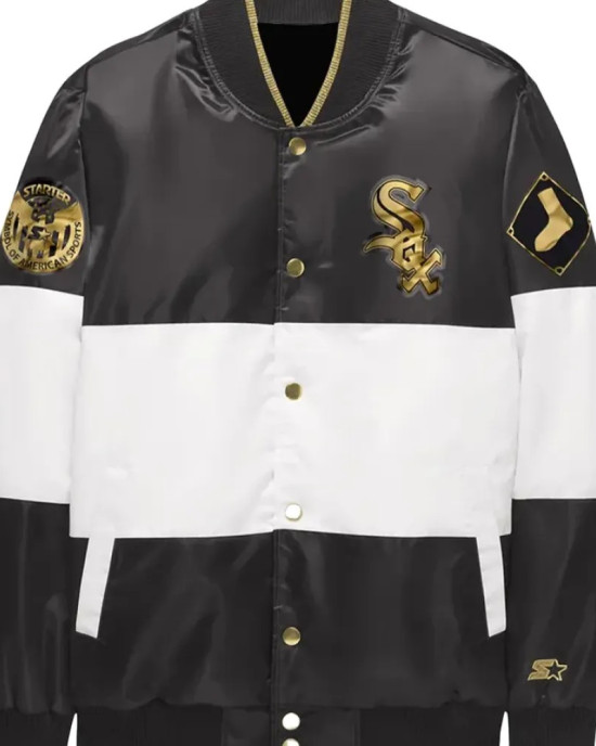 Chicago White Sox Satin Black And White Varsity Jacket Chicago White Sox Satin Black And White Varsity Jacket