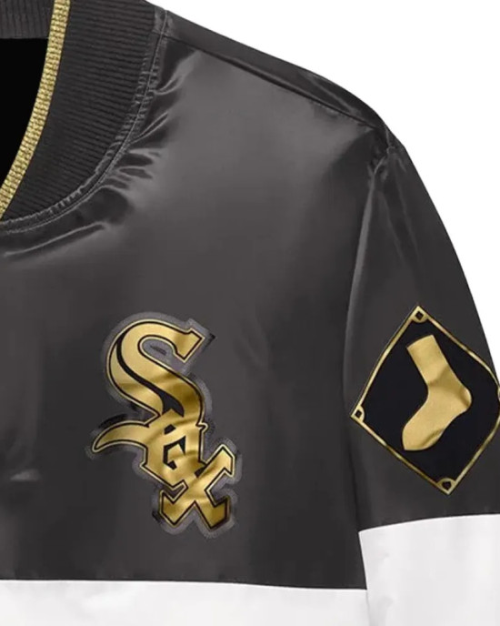 Chicago White Sox Satin Black And White Varsity Jacket Chicago White Sox Satin Black And White Varsity Jacket