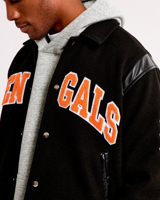 Cincinnati Bengals Black Varsity Bomber Wool Jacket