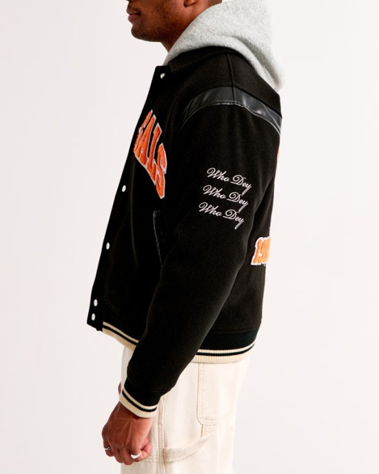 Cincinnati Bengals Black Varsity Bomber Wool Jacket