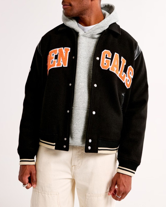 Cincinnati Bengals Black Varsity Bomber Wool Jacket
