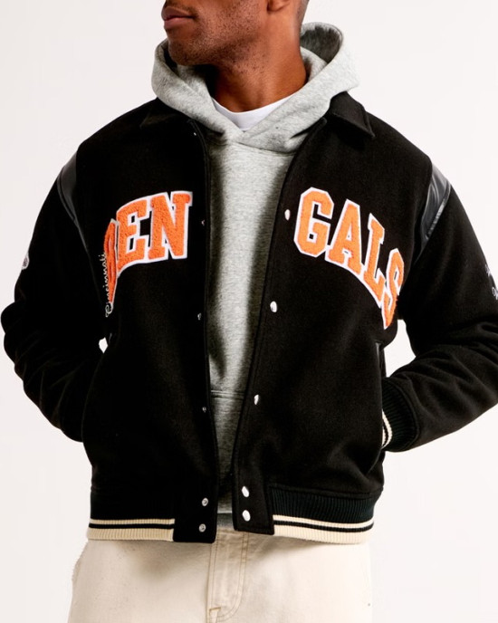 Cincinnati Bengals Black Varsity Bomber Wool Jacket
