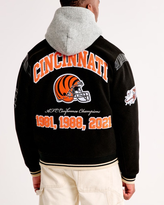 Cincinnati Bengals Black Varsity Bomber Wool Jacket