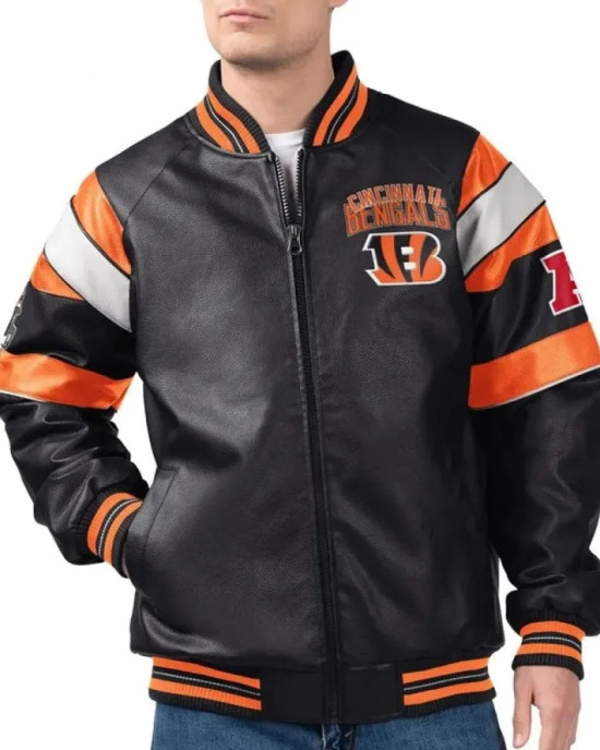 Cincinnati Bengals G-III Faux Varsity Leather Jacket Cincinnati Bengals G-III Faux Varsity Leather Jacket