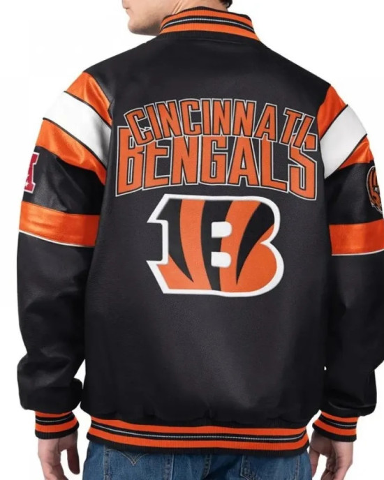 Cincinnati Bengals G-III Faux Varsity Leather Jacket Cincinnati Bengals G-III Faux Varsity Leather Jacket