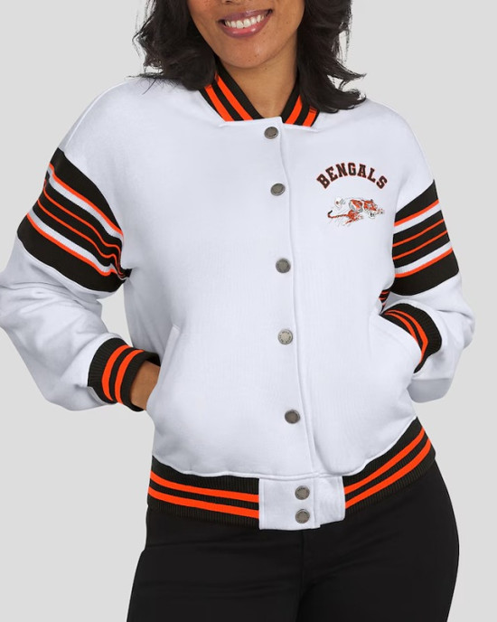 Cincinnati Bengals Snap Front White Fleece Jacket