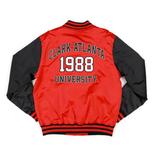 Clark Atlanta Baseball Red and Black Full-Snap Satin Jacket