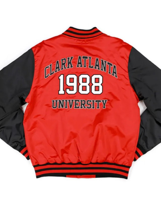 Clark Atlanta Baseball Red and Black Full-Snap Satin Jacket Clark Atlanta Baseball Red and Black Full-Snap Satin Jacket