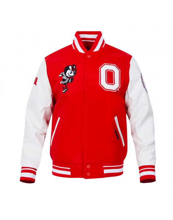 Classic Ohio State University Red and White Wool Varsity Jacket