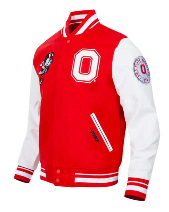 Classic Ohio State University Red and White Wool Varsity Jacket Classic Ohio State University Red and White Wool Varsity Jacket
