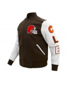 Cleveland Browns Classic Brown and White Wool Varsity Jacket
