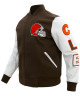 Cleveland Browns Classic Brown and White Wool Varsity Jacket Cleveland Browns Classic Brown and White Wool Varsity Jacket