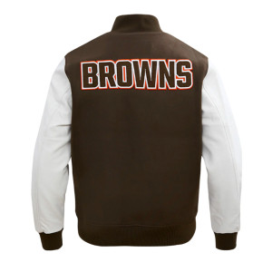 Cleveland Browns Classic Brown and White Wool Varsity Jacket
