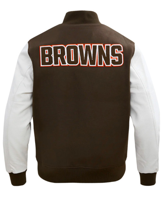 Cleveland Browns Classic Brown and White Wool Varsity Jacket Cleveland Browns Classic Brown and White Wool Varsity Jacket