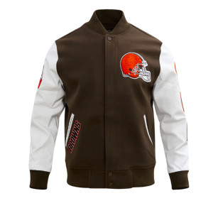 Cleveland Browns Classic Brown and White Wool Varsity Jacket