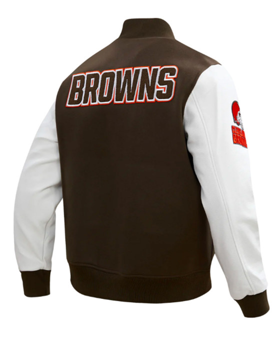 Cleveland Browns Classic Brown and White Wool Varsity Jacket Cleveland Browns Classic Brown and White Wool Varsity Jacket