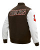 Cleveland Browns Classic Brown and White Wool Varsity Jacket Cleveland Browns Classic Brown and White Wool Varsity Jacket