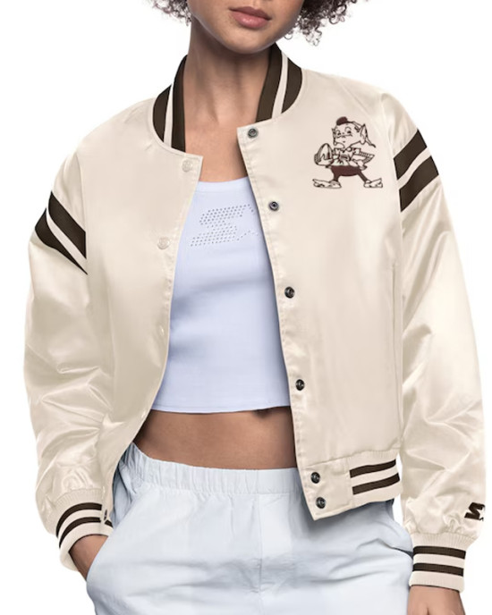 Cleveland Browns Cream Full Count Satin Jacket
