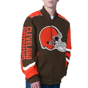 Cleveland Browns Prime Time Racing Full-Zip Brown Cotton Jacket