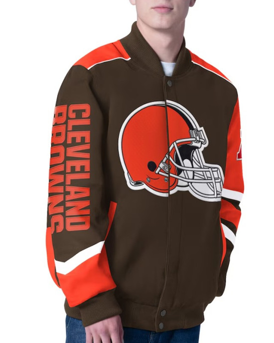 Cleveland Browns Prime Time Racing Full-Zip Brown Cotton Jacket