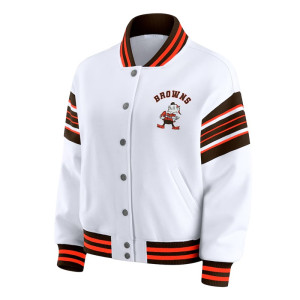 Cleveland Browns Snap Front White Fleece Jacket
