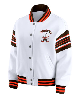 Cleveland Browns Snap Front White Fleece Jacket