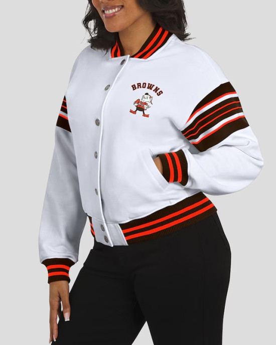 Cleveland Browns Snap Front White Fleece Jacket