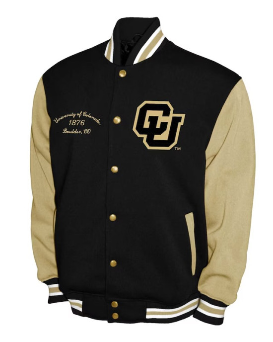 Colorado Buffaloes Fleece Black and Beige Varsity Jacket