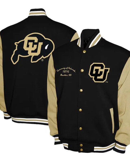 Colorado Buffaloes Fleece Black and Beige Varsity Jacket
