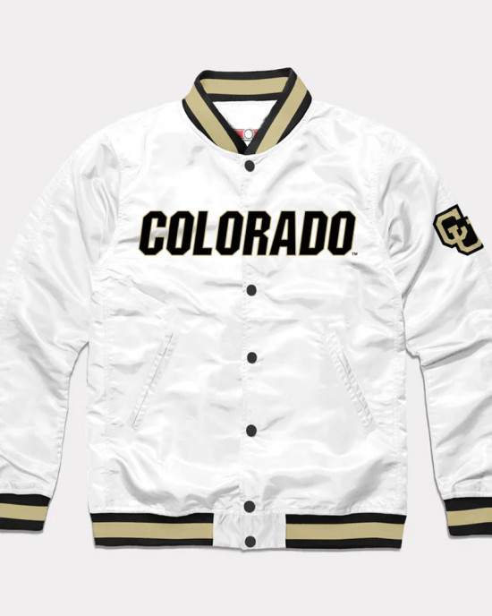 Colorado Buffaloes White Varsity Satin Jacket Colorado Buffaloes White Varsity Satin Jacket