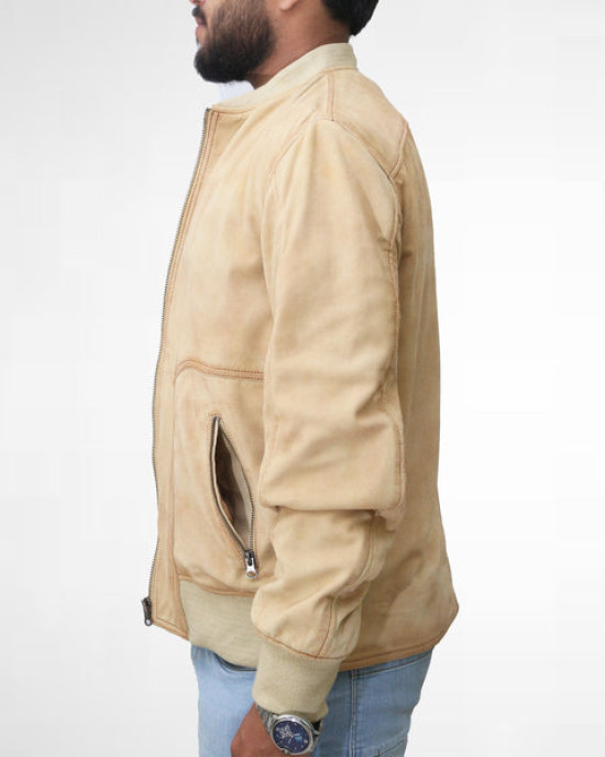Cream Color Suede Bomber Jacket Cream Color Suede Bomber Jacket