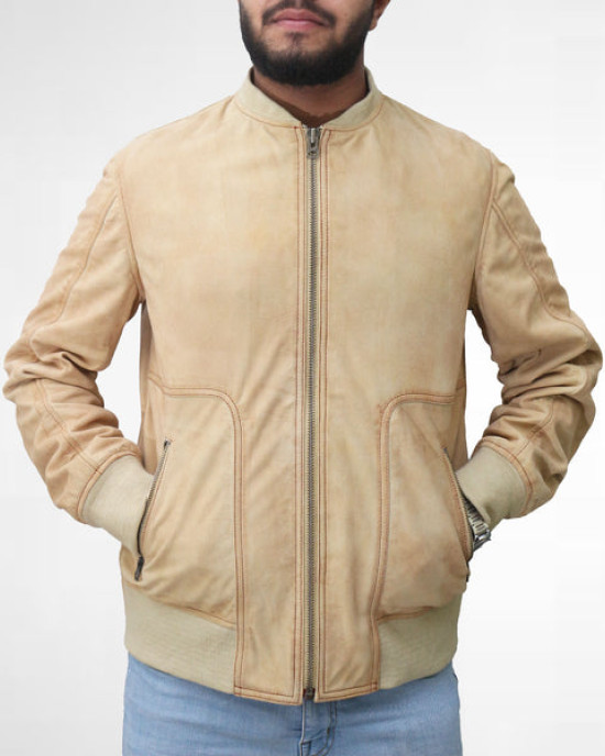 Cream Color Suede Bomber Jacket Cream Color Suede Bomber Jacket