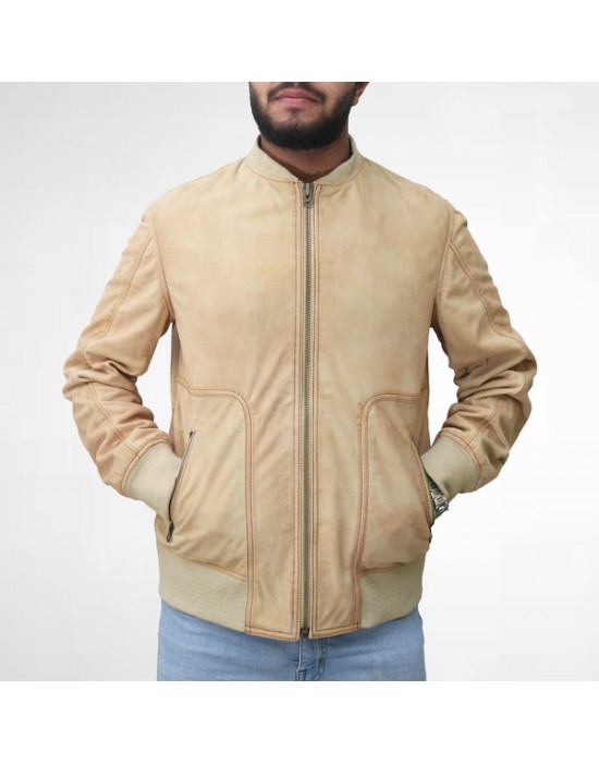 Cream Color Suede Bomber Jacket