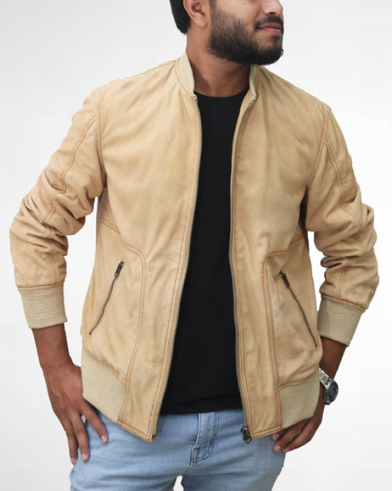 Cream Color Suede Bomber Jacket Cream Color Suede Bomber Jacket