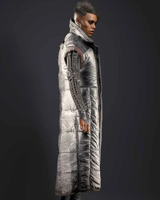 Cyberpunk 2077 Brigitte Silver Sleeveless Coat Cyberpunk 2077 Brigitte Silver Sleeveless Coat