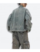 Cyberpunk Denim Zip-Up Jacket