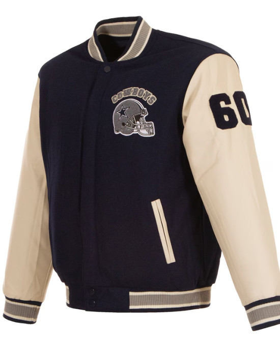 Dallas Cowboys Navy & Cream Varsity Wool/Leather Varsity Jacket