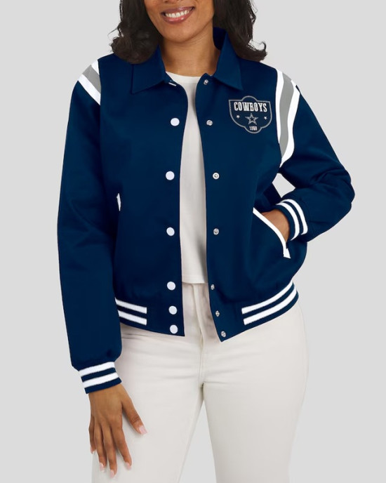 Dallas Cowboys Navy Lightweight Full-Snap Varsity Satin Jacket