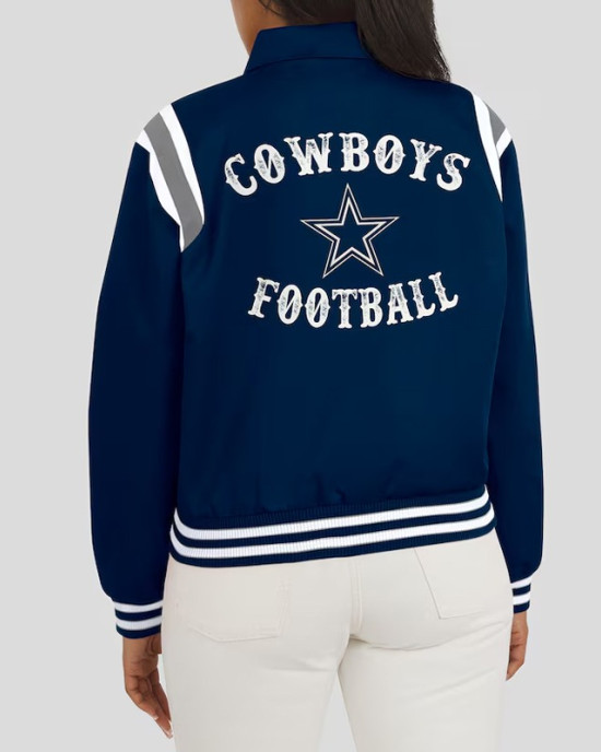 Dallas Cowboys Navy Lightweight Full-Snap Varsity Satin Jacket