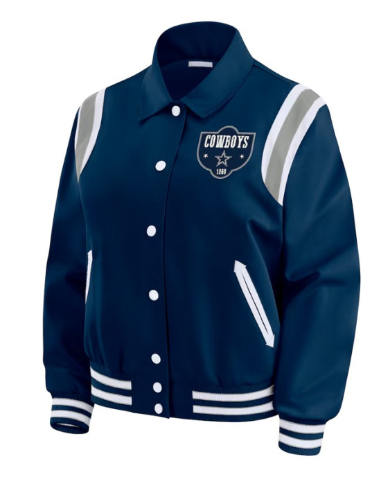 Dallas Cowboys Navy Lightweight Full-Snap Varsity Satin Jacket
