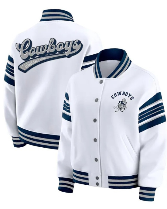 Dallas Cowboys Snap Front White Fleece Jacket