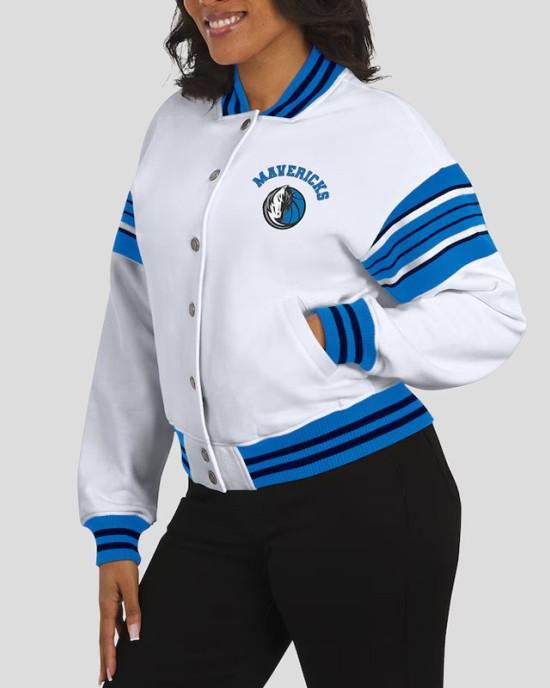 Dallas Mavericks Snap Front White Fleece Jacket