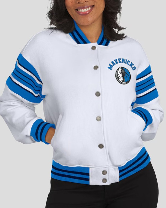 Dallas Mavericks Snap Front White Fleece Jacket
