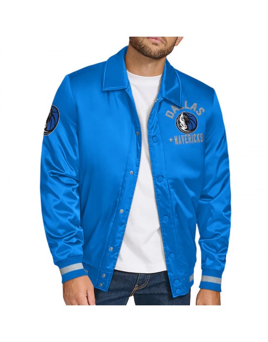 Dallas Mavericks Stitch Applique Blue Satin Jacket